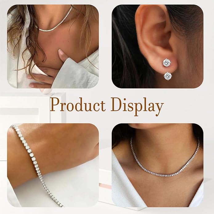 Wsedeluo Sterling Silver Jewelry Set for Women, Diamond Tennis Necklace Bracelet with Stud Earrings, Elegant Women Gift Set for Wedding, Birthday, Valentine’s Day,Engagement, Anniversary, Christmas