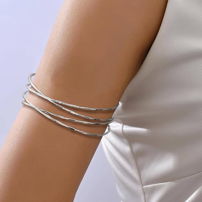 YVVLEE 4 Pieces Gold Arm Cuff Bracelets Set Jewelry Upper Coil Bangle Bracelets Adjustable Armband Set for Women