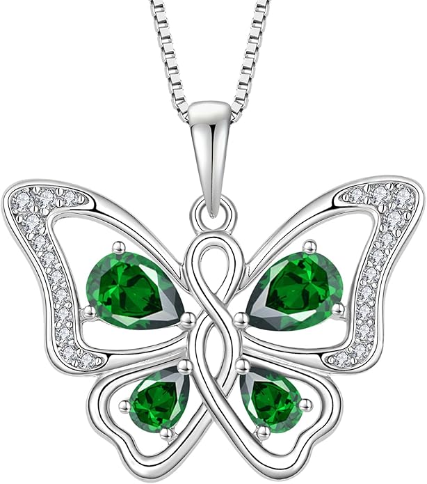 Butterfly Necklace 925 Sterling Silver Cubic Zirconia Birthstone Jewelry Gifts for Women Wife Mother