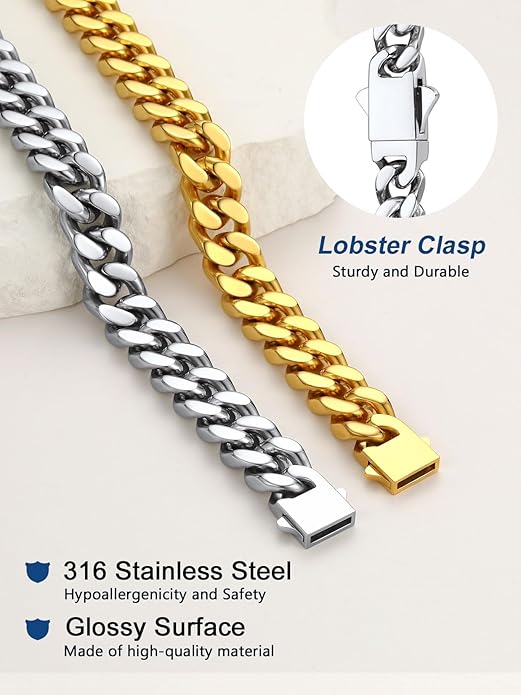 ChainsPro Chunky Cuban Link Chain Necklace for Women,Stainless Steel Silver/Gold Plated Thick Choker, 5/12/14mm Width,18" and 20" Punk Hip Hop Trendy Jewelry Gifts