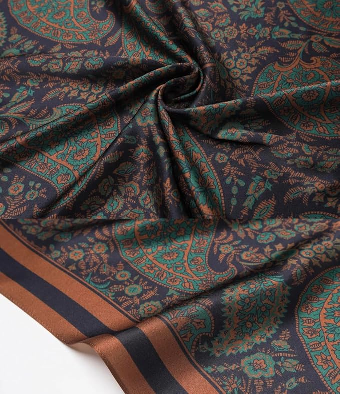 ANDANTINO 100% Mulberry Silk Square Scarf for Hair-25.6" X25.6'' Women Men Natural Silk Neckerchief Digital Printed Headscarf