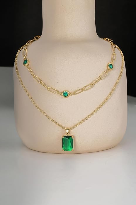 Gold Layered Pendant Necklaces for Women 14k Gold Plated Crystal Choker Necklace Paperclip Rhinestone Necklace Party Prom Jewelry