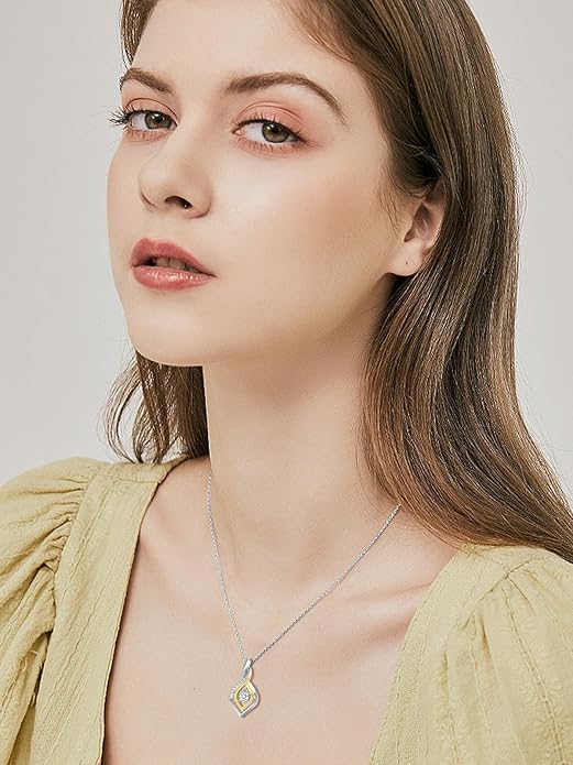 ZBA Natural Diamond Infinity Necklace for Women, 14K White Gold Plated Sterling Silver Diamond Eternal inifnity Pendant Necklaces Jewelry, Birthday Christmas Gifts for Mom Her Wife(Color F-G/Clarity I1-I2)