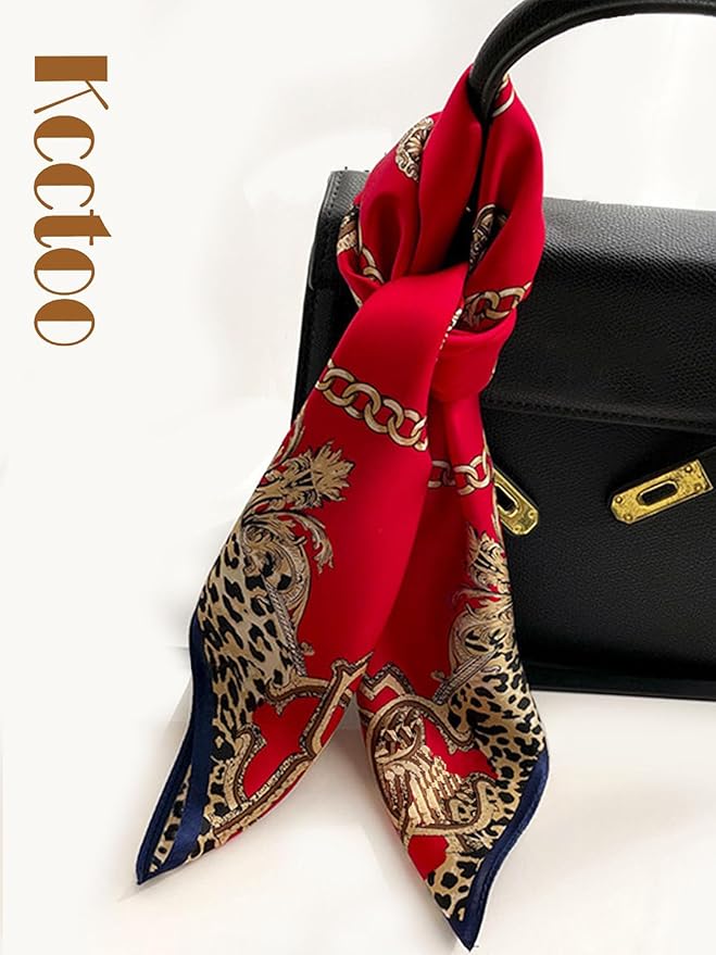 kcctoo 27.5" Mulberry Silk Feeling Head Scarf Women's Fashion Square Neck Satin Scarfs for Bag Hair Scarves Gift
