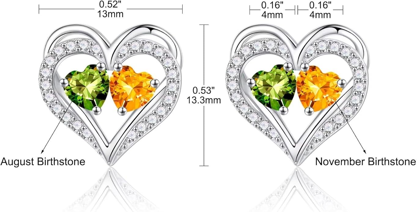 Iefil Birthstone Earrings for Women - 925 Sterling Silver Heart Earrings Anniversary Birthday Gifts for Women Wife Girlfriend Mom