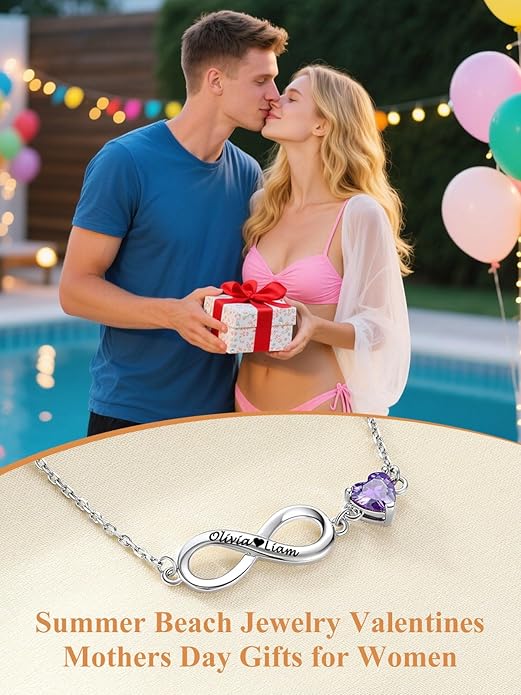 Custom4U Personalized Infinity Ankle Bracelets for Women 925 Sterling Silver Anklet Bracelet Endless Love Symbol Birthstone Charm Adjustable Foot Chain Jewelry Mothers Day Gifts for Mom Wife Women Her