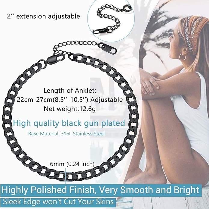 PROSTEEL Stainless Steel Chain Anklets for Women, Silver/Gold Tone, Ankle Bracelets Hypoallergenic, 8-10.5 Inch Adjustable, Come with Box