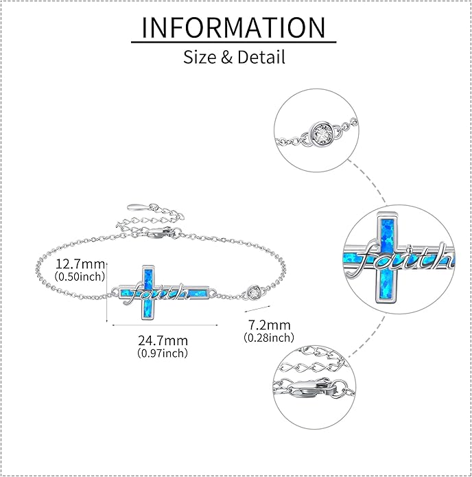 Religion Bracelet S925 Sterling Silver Cross/Evil Eye Bracelet Good Lucky Faith Jewelry Gifts for Women
