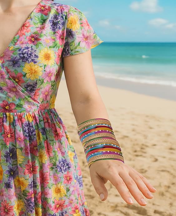 Touchstone Stunning Rainbow Multicolor Bangle Collection. Indian Bollywood Colorful Bangle Bracelet Set of 24 In Antique Gold Tone For Women.