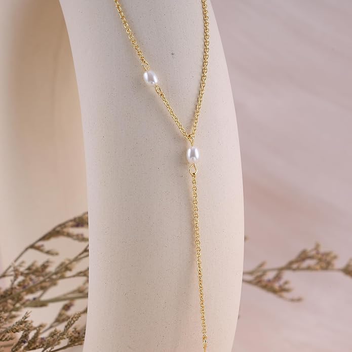 Gold Necklace for Women, Dainty Gold Long Necklaces 14k Gold Plated Prom Bar CZ Lariat Necklace Simple Choker Necklaces for Women Trendy Boho Fashion Costume Jewelry Womens