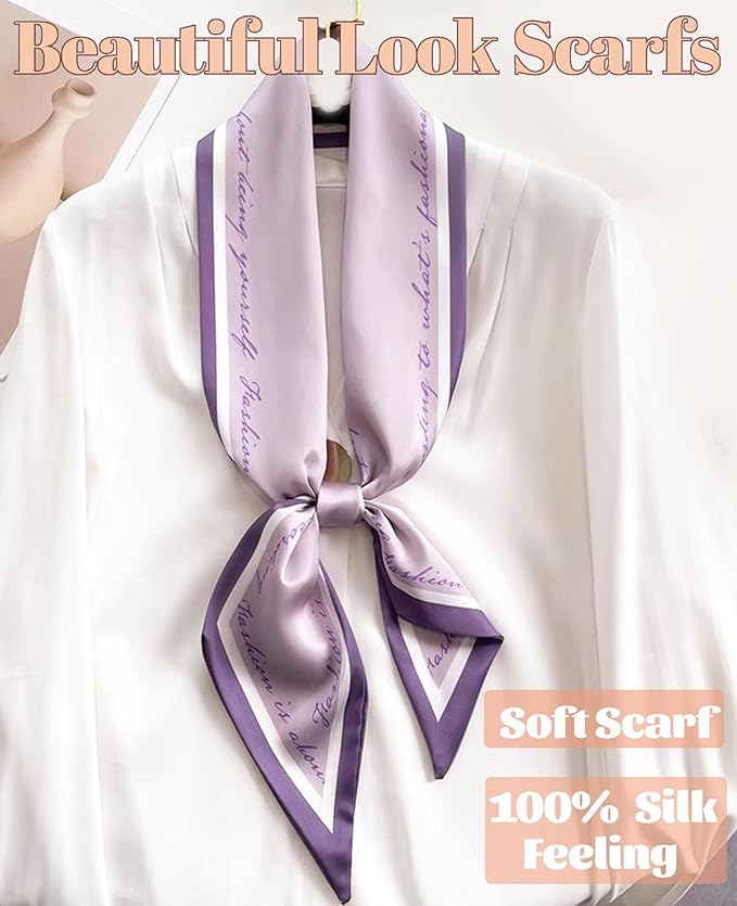 kcctoo 59" Mulberry Silk Like Head Scarf Women's Fashion Square Neck Satin Scarfs for Bag Hair Scarves Gift 59 * 5.9”