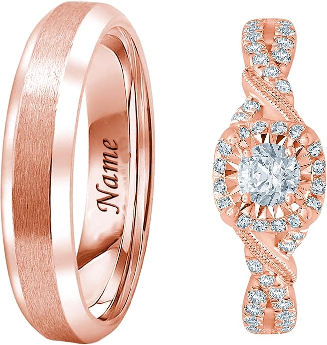 Rikelus Moissanite Engagement Ring Sets for Couples,10K 14K 18K Solid Gold Heart/Princess/Round Cut Bridal Ring Sets,Customized Matching Wedding Bands Set for Men and Women Free Engraving