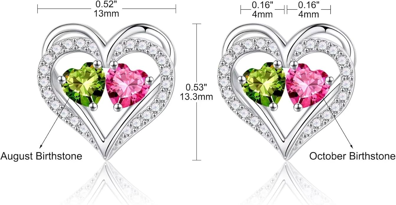 Iefil Birthstone Earrings for Women - 925 Sterling Silver Heart Earrings Anniversary Birthday Gifts for Women Wife Girlfriend Mom