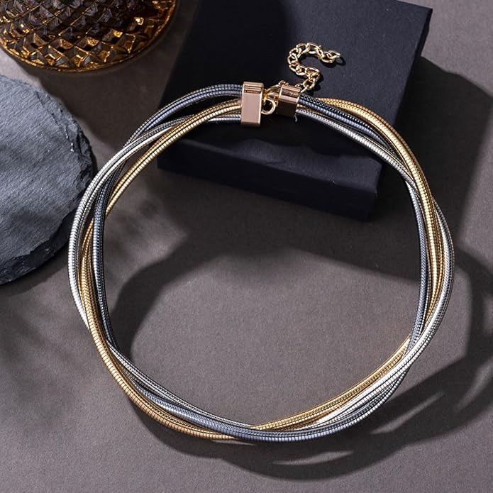Chunky Gold Statement Choker Neckalce for Women Layered Snakebone Chain Collar Necklace Twist Wrap Stainless Steel Choker Punk Aesthetic Jewelry Gifts