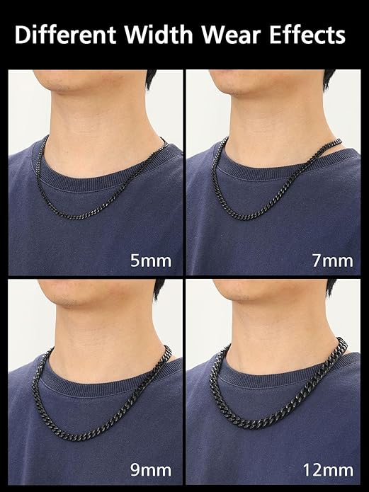 FindChic Men Curb Chain Necklace 18K Gold Plated/Stainless Steel/Black Chunky Double Tight Cuban Link Hip Hop Neck Chains for Men Boys 3.5MM/5MM/6MM/7MM/9MM/12MM 14''-30'' 8 Length Options (Send Gift Box)
