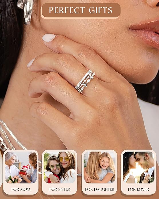 FUNEIA Stackable Silver Gold Rings for Women Non Tarnish 14K Gold Plated Thumb Cubic Zirconia Rings for Women Dainty Pinky Promise Wedding Ring Set Women's Engagement Eternity Band Rings Gold Jewelry