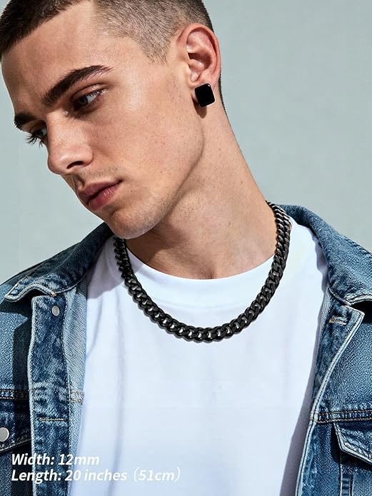 FindChic Men Curb Chain Necklace 18K Gold Plated/Stainless Steel/Black Chunky Double Tight Cuban Link Hip Hop Neck Chains for Men Boys 3.5MM/5MM/6MM/7MM/9MM/12MM 14''-30'' 8 Length Options (Send Gift Box)