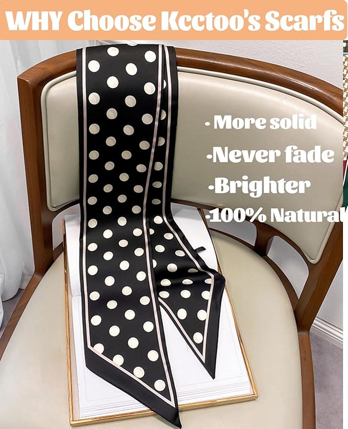kcctoo 59" Mulberry Silk Like Head Scarf Women's Fashion Square Neck Satin Scarfs for Bag Hair Scarves Gift 59 * 5.9”