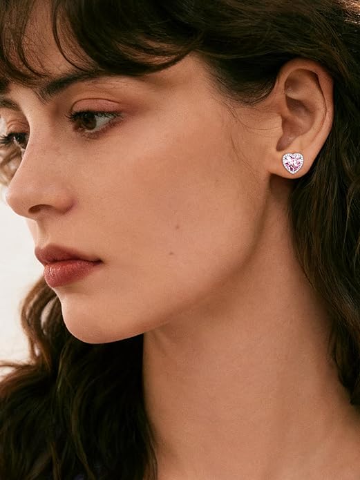 ChicSilver 925 Sterling Silver Birthstone Earrings for Women, 8MM/2 Carat Heart & Round Cubic Zirconia Stud Earrings, Hypoallergenic Jewelry, Ideal Birthday or Christmas Gifts