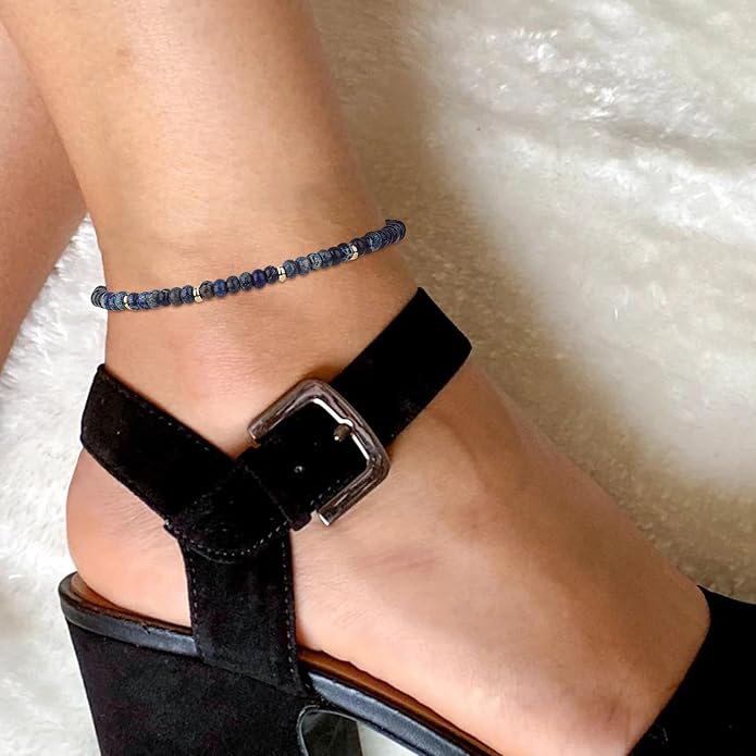 Natural Stone Beaded Anklets Bracelets for Women Handmade Beaded Anklet Bracelet Waterproof Boho Beads Ankle Bracelet Adjustable Summer Jewelry