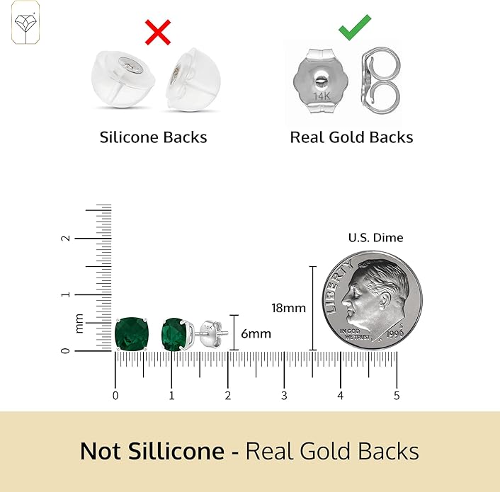 14k Gold 6MM Cushion Cut Stud Gemstone Earrings | Hypoallergenic Solitaire Gemstone Studs with 14K Gold Backs | Lightweight Birthstone Earrings with Gift Box by MAX + STONE