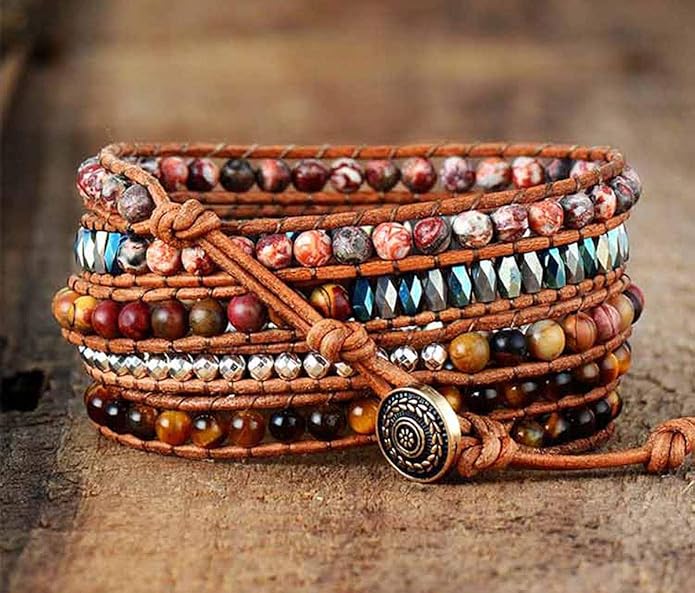 ZOSOJONA Boho Handmade Natural Stone Wrap Bracelets Turquoises Crystal Beads Bracelet Jewelry