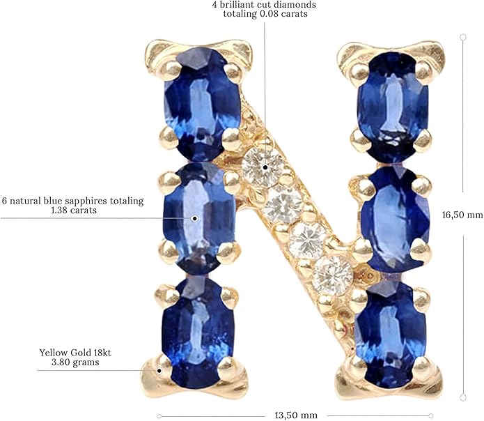 Albert Hern Blue Sapphire Initial Necklace With Diamonds & 18K Gold Chain | Irresistible Letter Pendants Jewelry | Perfect Valentine’s Day, Anniversary & Birthday Gift