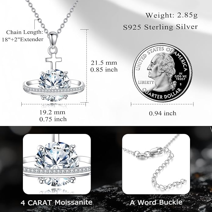 Moissanite Necklace for Women 925 Sterling Silver Eternal Pendant 1ct Lab Diamond Necklace Jewelry Gifts for Wife Girlfriend Mom