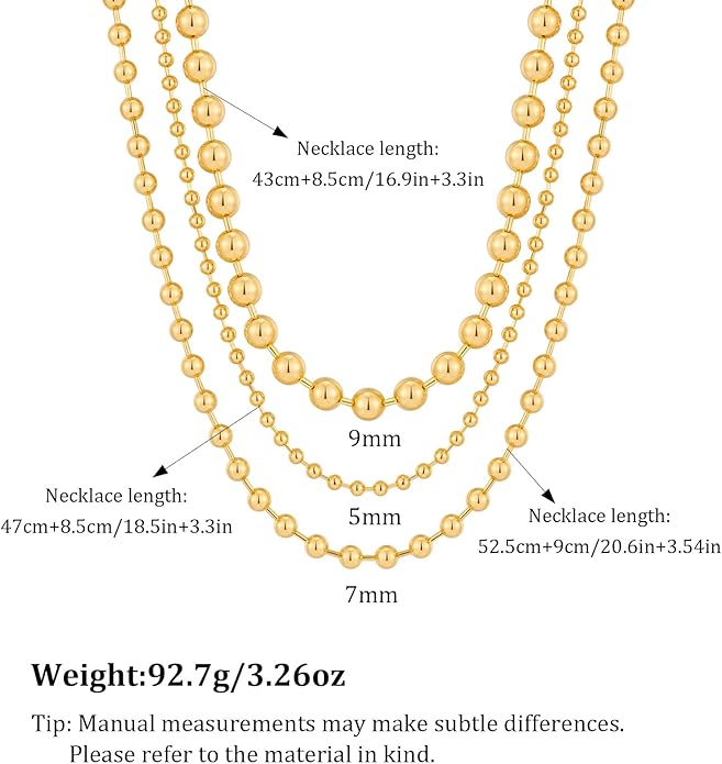 Statement Gold Beads Necklace for Women Vintage Gold Beaded Strand Chain Necklace Fashion Jewelry for Women