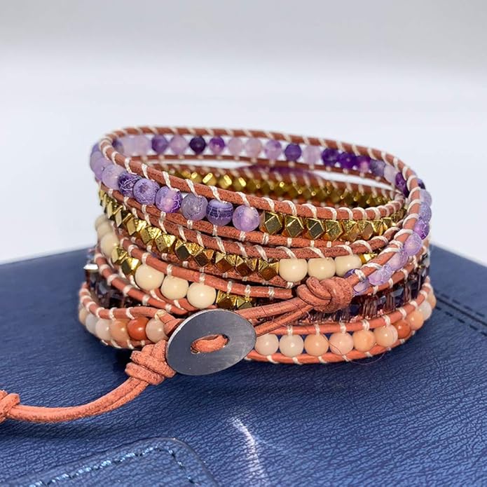 ZOSOJONA Boho Handmade Natural Stone Wrap Bracelets Turquoises Crystal Beads Bracelet Jewelry