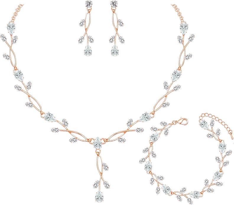 Elegant Bridal Jewelry Sets Clear Cubic Zirconia Wedding Necklace Earrings Bracelet Set for Birdes Bridesmaids CZ Prom Jewelry