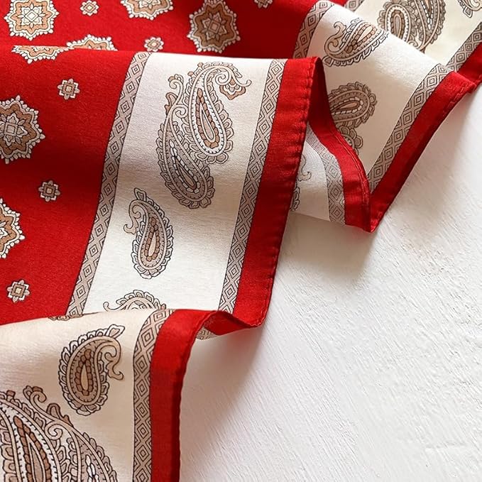 ANDANTINO 100% Pure Mulberry Silk Small Square Scarves -21'' x 21''- Digital Printed Neckerchief –Women Men Lightweight Scarf