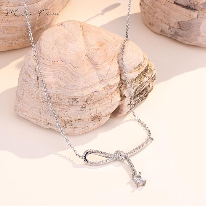 Milan Chiva Gold Pendant Necklace for Women 14K Dainty Cubic Zirconia GemStone Statement Chain Jewelry