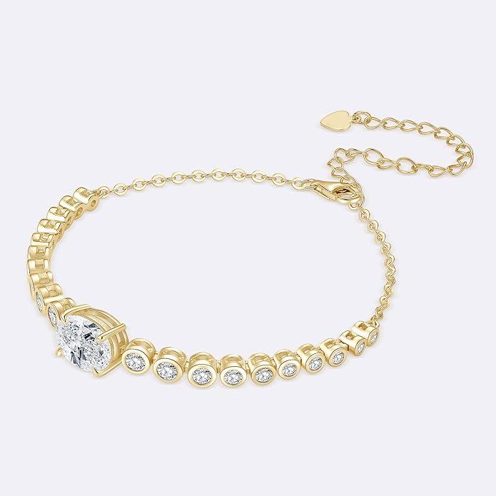 3CT Oval Moissanite Link Bracelet, 8x10mm Oval Cut D Color VVS1 925 Sterling Silver Adjustable Moissanite Bracelets for Women Mom Birthday Jewelry Gifts