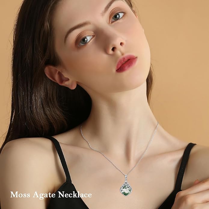Teardrop Necklace 925 Sterling Silver Vintage Natural Gemstone Pendant Jewelry Birthday Christmas Gifts for Women Mom