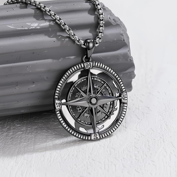 Go in the Direction of Your Dream Compass Necklace for Men 925 Sterling Silver Nautical Jewelry Inspiration Friendship Graduation Retirement Farewell Goodbye Gifts for Him (Adjustable Chain 22"+2")