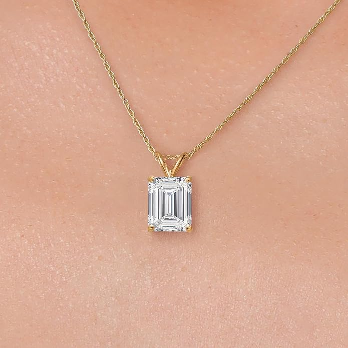 Gem Stone King 1 to 5 Carat 14K Gold IGI Certified Lab Grown Diamond Pendant Necklace For Women | Emerald Cut | E-F Color | VS1-VS2 Clarity | With 18 Inch Gold Chain