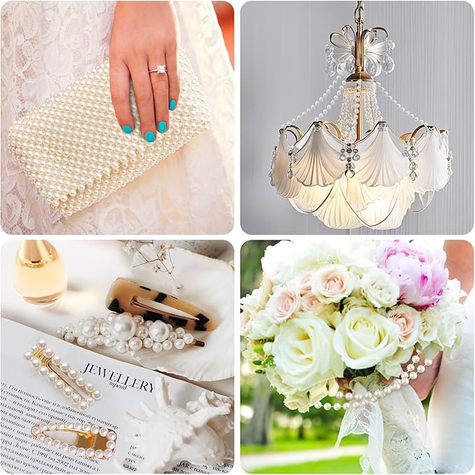 ZPEXRV 48 Feet Faux Pearl Beads Garland 8mm Craft String Pearls for Wedding Centerpiece Christmas Tree and Flowers Decoration DIY (White)