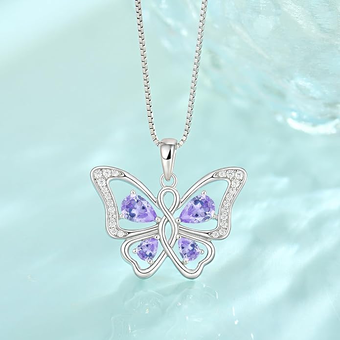 Butterfly Necklace 925 Sterling Silver Cubic Zirconia Birthstone Jewelry Gifts for Women Wife Mother