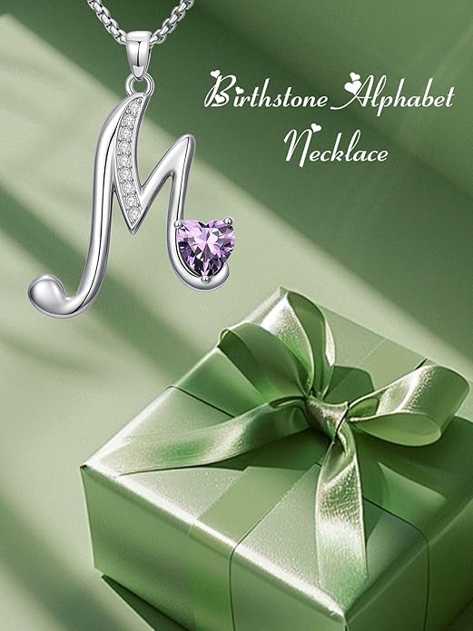 Christmas Gifts for Women Alphabet A to Z Initial Birthstone Pendant Necklaces for Women - 18k White Gold Plated Personalized Name Jewelry Valentine Mothers Day Birthday Gifts for Women Her Girlfriend