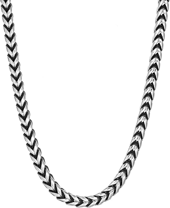 Metro Jewelry Stainless Steel Franco Chain Necklace with Black Plating 8 MM 24 Inch Chain with Lobster Claw