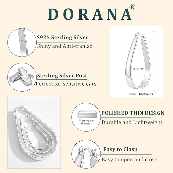 Sterling Silver Hoop Earrings for Women Large Oval Hoop Earrings Lightweight Big Gold Hoops Earrings Hypoallergenic 14K Gold Plated Hoops Earrings Non Tarnish Jewelry Gifts 20/30/40mm