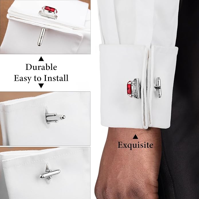 HAWSON Large Silver Birthstone Cuff Links Mens, Colorful Gem Cufflinks for Shirt Suit Accessories, Birthday Anniversary Wedding Gifts for Groommens Husband Father