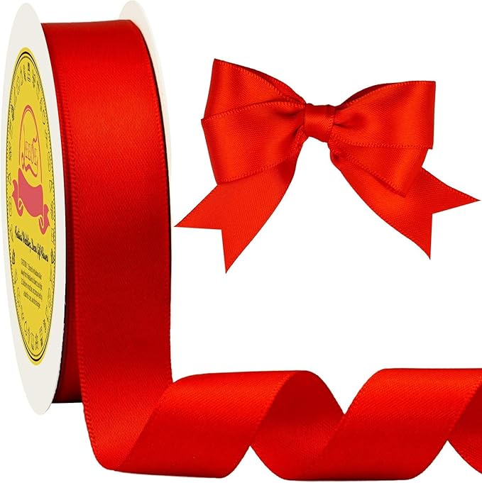 LEEQE Double Face Satin Ribbon 7/8 inch X 25 Yards Polyester Red Ribbon for Gift Wrapping Very Suitable for Weddings Party Hair Bow Invitation Decorations and More