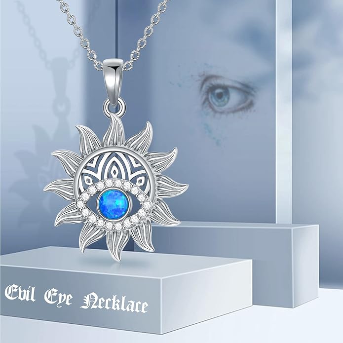 VONALA Silver Evil Eye Necklace for Women Hamsa Fatima Necklace Hamsa Hand Jewelry Gifts for Men