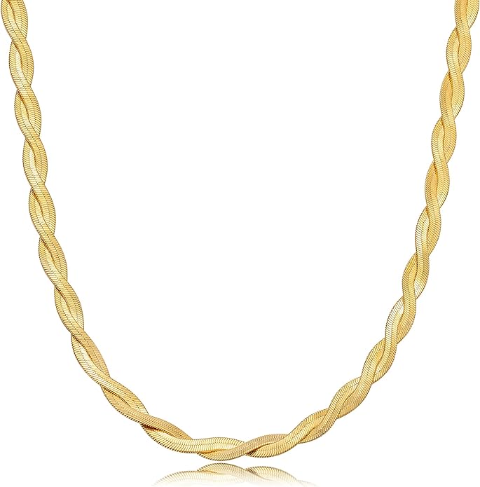 CHESKY 14K Gold/Silver Plated Snake Chain Necklace Herringbone Necklace Gold Choker Necklaces for Women Gifts Jewelry 1.5/3/5MM(W) 14"/16"(L)