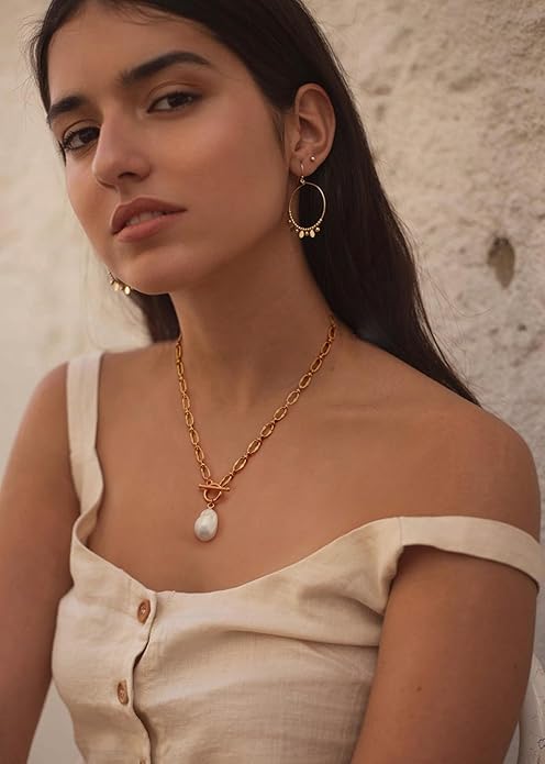 CANEVINKA Dainty Cross Medallion/Heart Pendant Chain Necklace 18K Gold Plated Oval Choker Fashion OT Toggle Jewelry Handmade for Women Simple Gold Charm Necklace