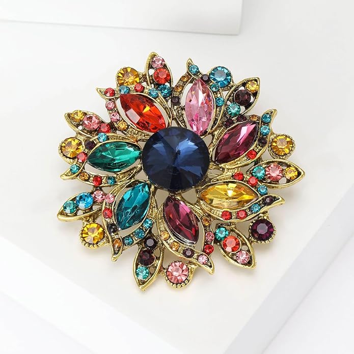 Rhinestone Flower Brooch for Women Vintage Crystal Flower Brooch Pin Elegant Clothing Hat Bag Accessories Christmas Birthday Party Wedding Costume Jewelry