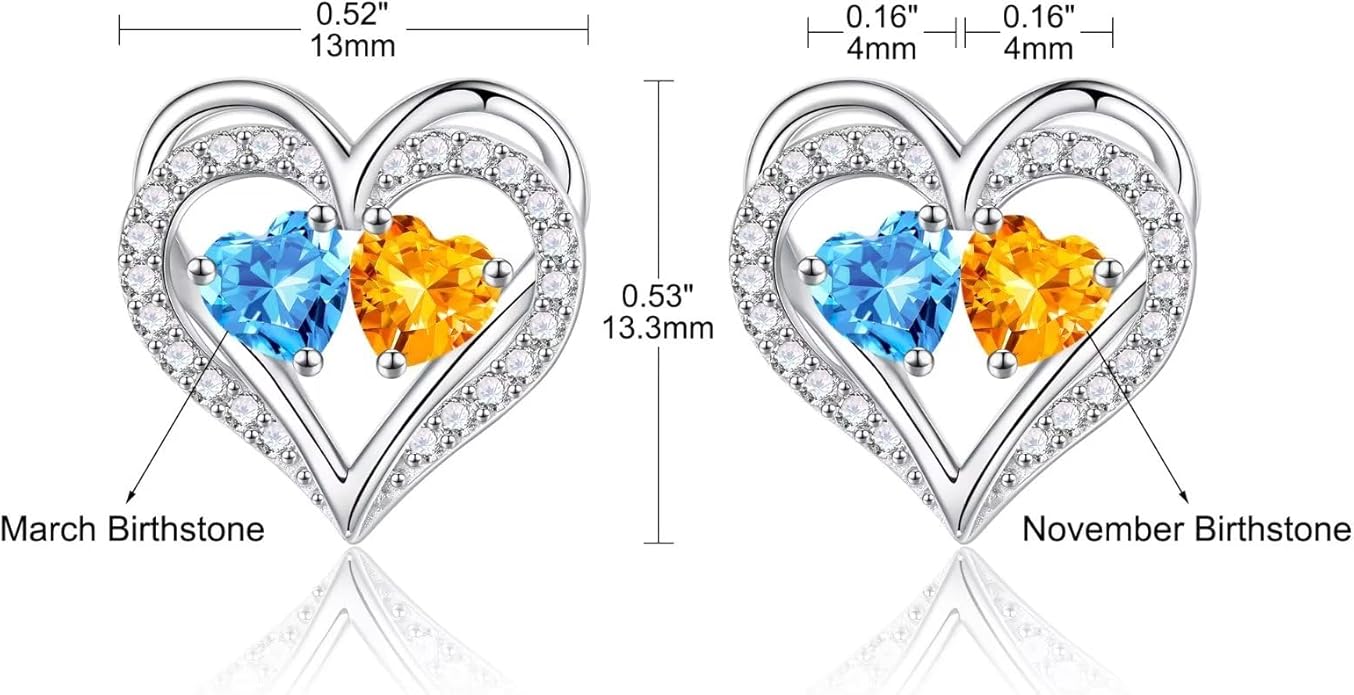 Iefil Birthstone Earrings for Women - 925 Sterling Silver Heart Earrings Anniversary Birthday Gifts for Women Wife Girlfriend Mom