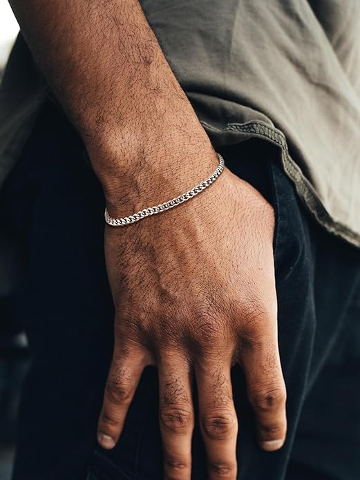 U7 Link Bracelets for Men, Cuban Link/Rope/Watch Band Solid Bracelet, Silver Black Gold Color Wrist Bracelet 3/6/9/12/15mm Width, 6.5/7.5/8.3 Inch Length, Hand Chain Jewelry for Mens Women